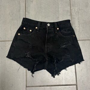 Levi’s Distressed Black Denim Shorts
